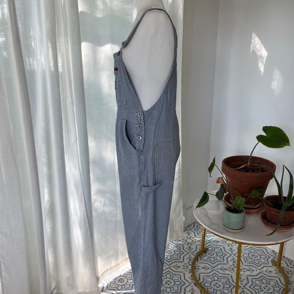 GAP VINTAGE DENIM OVERALLS WOMEN’S MEDIUM (6) RAILWAY STRIPES BLUE  100% COTTON - Picture 3 of 8
